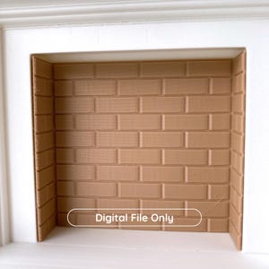Puede incluir: Interior de chimenea en miniatura con un patr&oacute;n similar a ladrillos en tonos marrones. La chimenea est&aacute; dentro de un marco blanco. El texto "Digital File Only" se muestra en la parte inferior. Es un producto digital.