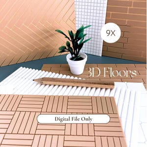 STL 1:12 Set 3D Vloeren - 9 stuks - Parket, Tegels - Poppenhuis Miniaturen - Bestanden voor 3D-printen