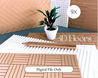 Baldosas miniatura para casa de muñecas (STL) - 9 piezas - Parquet, baldosas - Miniaturas para casa de muñecas - Archivos para impresión 3D