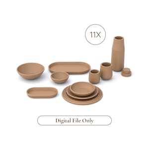 Miniatyrporslin 1:12 - 11 delar dockhusporslin och tallrikar - STL-filer för 3D-utskrift