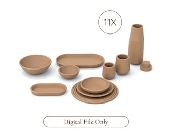 Miniature Tableware Set 1:12 - 11 pcs Dollhouse Dinnerware & Plates - STL Files for 3D Printing