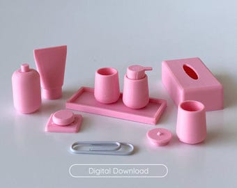 1:6 Modern Bathroom Accessories Set | 3D Printable Miniature for Barbie Dollhouse | STL Files | Soap Dispenser, Toothbrush Holder & More