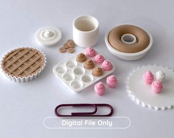 Juego de moldes para hornear STL 1:12 (10 piezas) - Miniaturas para casa de muñecas, archivos para impresión 3D - Galletas, cupcakes, pasteles