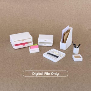 STL 1:12 Set Desk Organization - Dollhouse Miniatures - Drawers, Pen Holder - File per la stampa 3D