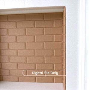 Puede incluir: Primer plano de una pared de ladrillos de color marr&oacute;n claro con un marco blanco. Los ladrillos son rectangulares y tienen una superficie texturizada. El texto "Digital File Only" se muestra en la parte inferior de la imagen.