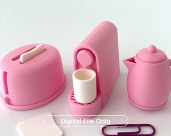 1/6 Modern Kitchen Appliances Set | 3D Printable Miniature for Barbie and Dollshouse | STL Files | Coffee Machine, Toaster & Food Miniatures
