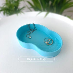 May include: A light blue jewelry tray with a wavy design, holding a silver necklace with a single diamond pendant and two silver rings. The text "Digital File Only" is displayed at the bottom of the tray.