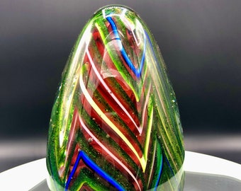 Handblown glass  Egg paperweight one of kind art glass raked feathered