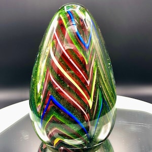 Handblown glass  Egg paperweight one of kind art glass raked feathered