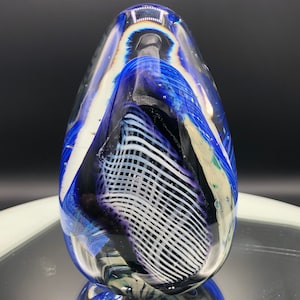 Handblown glass  Egg paperweight one of kind art glass raked feathered