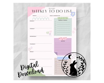 Weekly To Do List Printable Digital Download Planner Journal