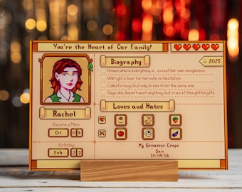 Spersonalizowana tabliczka akrylowa Stardew Valley, profil Stardew Valley, prezent na Dzień Matki, prezent dla niej, prezenty dla mamy, prezent w postaci tabliczki akrylowej.