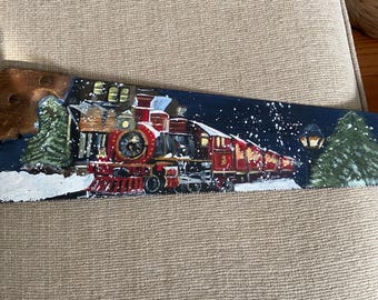 hand painted saw polar express train