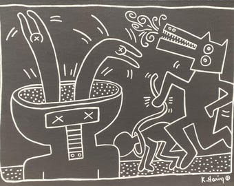 Keith Haring Mischtechnik auf Papier