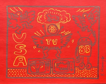 Keith Haring Mischtechnik auf Papier