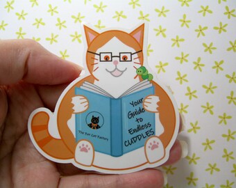 Reading  cat vinyl sticker, Orange cat love, Book reader gift, Gift for book lover, Cat artwork, Cute cat decor, Cat lover gift