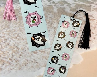 Summerween ghostie bookmark, Gift for reader, For book lovers, Double sided bookmark, Page saver, Cute ghost, With or without tassel
