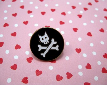 Mini enamel pin, Skull and crossbones pin, Cat humor, Cute cat accessory, Cat lapel pin, Animal lapel pin, Kawaii cat pin, Cat lover gift