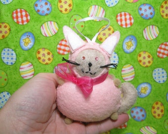 Cute Easter cat, Easter cat ornament, Cute felt pink bunny, Pastel home decor, Animal decoration, For kitty cat lovers, Cute Easter gifts