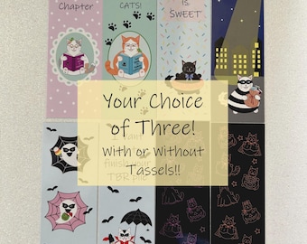 Pack of 3 bookmarks, Cat bookmark, Gift for reader, For book lovers, Double sided bookmark, Page saver, Funny cat gift
