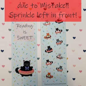 BOOKMARK Has ERROR on it, Donut cat bookmark, Black cat, Gift for reader, For book lovers, Double sided bookmark, Page saver, Funny cat gift