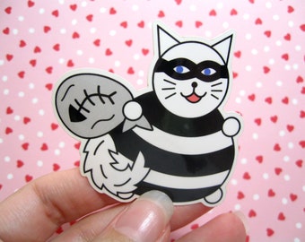 Burglar cat vinyl sticker, Dangerous cat, Funny cat gift, Cute cat decor, Cat lover gift