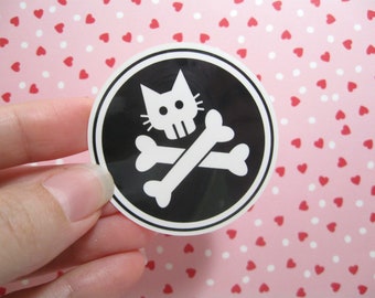 Cat skull and crossbones vinyl sticker, Dangerous cat, Funny cat, Cute cat decor, Cat lover gift