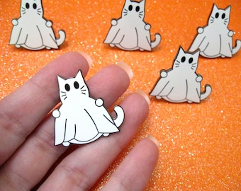 Ghost cat enamel pin, Halloween accessory, Cute Halloween cat, Ghost lover gift, Cute not scary Halloween, Ghost lapel pin, Spooky cat pin