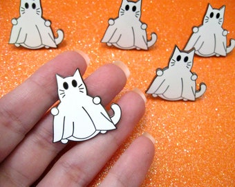 Ghost cat enamel pin, Halloween accessory, Cute Halloween cat, Ghost lover gift, Cute not scary Halloween, Ghost lapel pin, Spooky cat pin