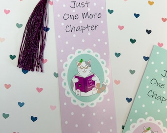 Reading cat bookmark, Dilute calico cat parent, Gift for reader, For book lovers, Double sided bookmark, Page saver, With or without tassel