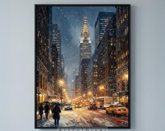 Snowy NYC Chrysler Building Print: Winter Cityscape Art (Digital Download)