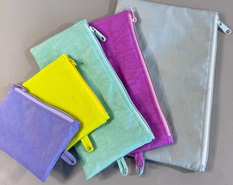 Handmade Water-Repellent Nylon Flat Pouch Set Solid Colored Set