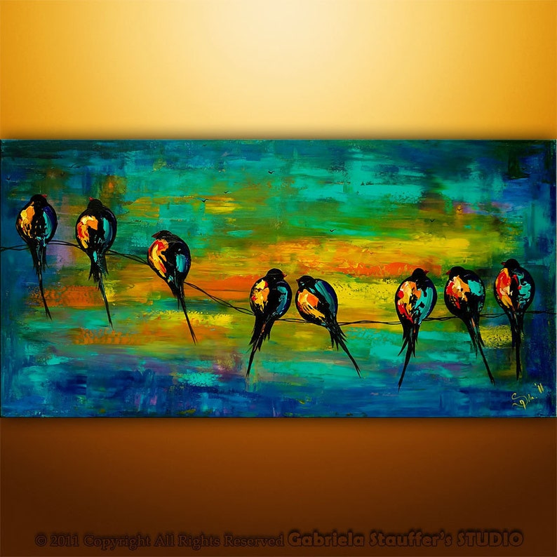 Large Canvas Birds Sitting on Wire String Art Birds Birds on A Etsy