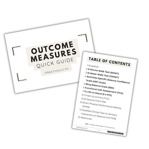 Guía rápida de medidas de resultados de fisioterapia, DPT, PT, pacientes hospitalizados, pacientes ambulatorios, ortopedia, neurología, geriatría