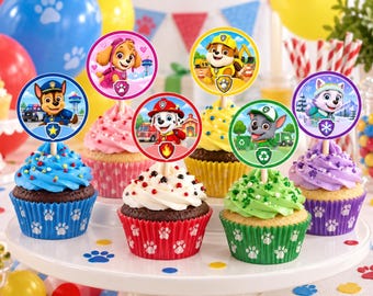 Puppy Rescue Party Cupcake Toppers | Paw-Inspired Printable Cupcake Decorations | Thank You tags | Digital Puppy Birthday Decor