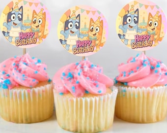 Bluey Inspired Cupcake Toppers - Bluey Themed Birthday - DIY Instant Download - Set of 12 Cupcake Toppers