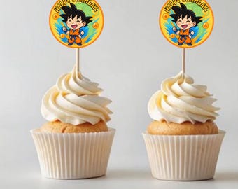Goku Printable Cupcake Toppers – Dragon Ball-Inspired Party Decor – Instant Download – Anime Birthday – Set of 12 – 2.5&quot; Circle