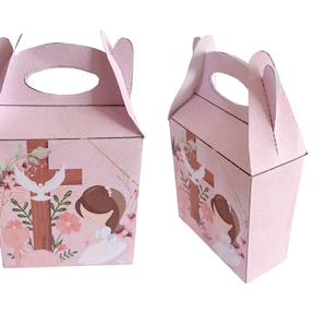 Girl Christening Lunch Box Template | Printable Baptism Favor Box | Pink Religious Party Box | DIY Digital Download | Baby Blessing