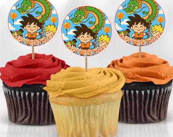 Dragon Ball Cupcake Topper – Printable Chibi Goku Party Decoration – Instant Download – Anime Birthday Favor – 2.5&quot; Circle