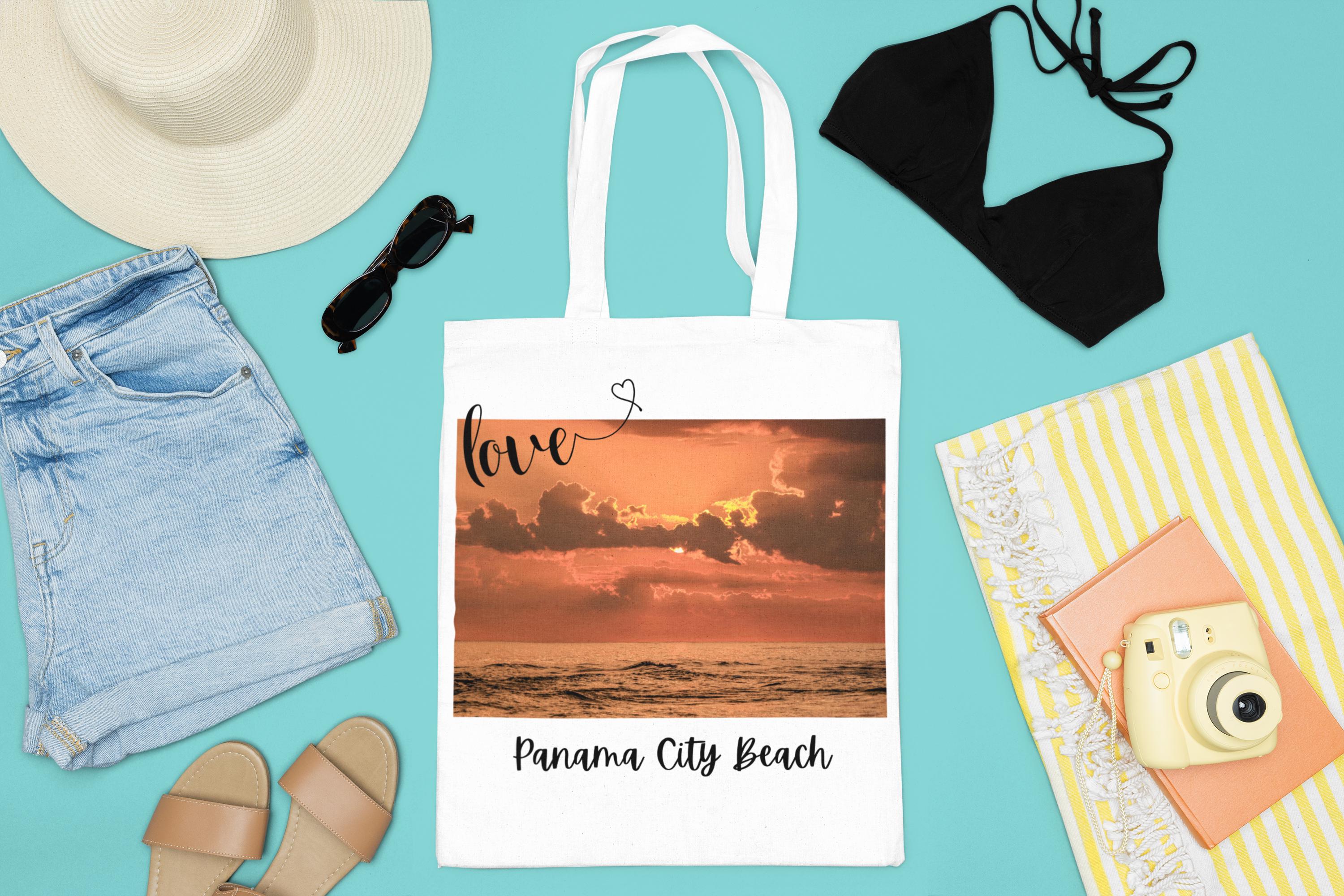 Sunset Tote Bag Love Panama City Beach Beach Tote Coastal Tote Tropical Bag Vacation Bag Sunset Gift Gulf Coast Tote Beach Souvenir