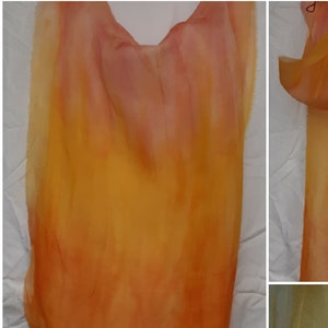 Artfully hand tied and dyed silk organza beautiful sunset strawberry mango orange