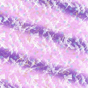 May include: A pink and purple patterned paper with a white crane design. The paper has a gradient effect with a darker purple at the bottom and a lighter pink at the top.
