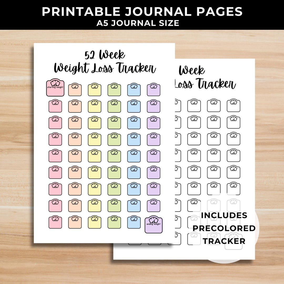 52 Week Weight Loss Tracker - Digital Download - Printable Journal ...