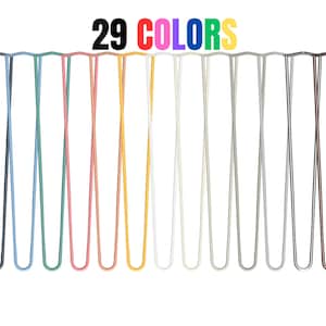 Może przedstawiać: 29 kolorów metalowych nóg do mebli w kształcie spinki do włosów. Nogi są pokazane w rzędzie, każda noga w innym kolorze.