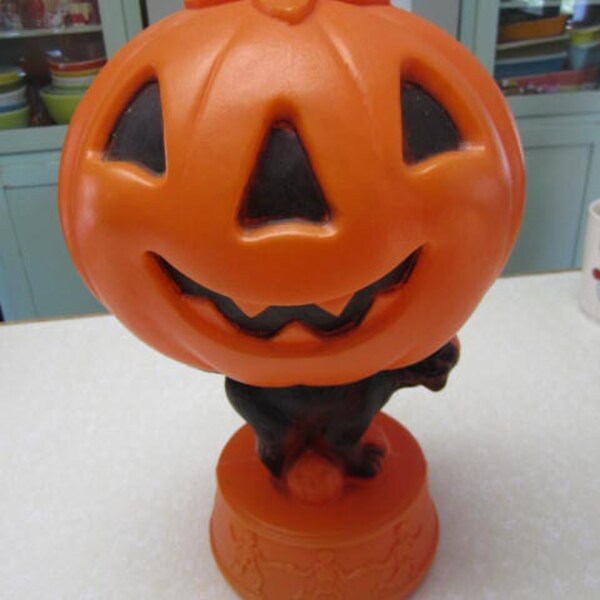 Vintage Blowmold Pumpkin Cat Skull 3D Halloween Decoration