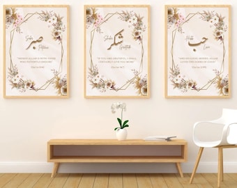 Islamic Wall Art Bundle | Sabr Shukr Hubb Digital Print Set | Qur’an Quote Printable | Modern Muslim Home Decor | Canva Template Included