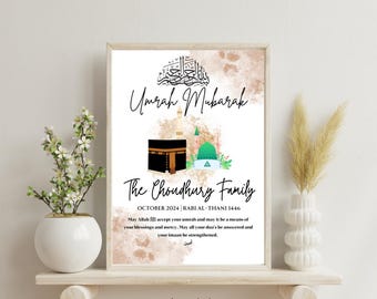 Customisable Umrah Mubarak Digital Print | Islamic Umrah Gift | Canva Template | Muslim Family Gift | Printable Umrah Dua Art