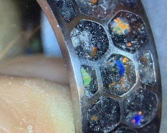 Custom Meteorite Honeycomb Ring With Diamonds, Diamond Dust And Many Opals