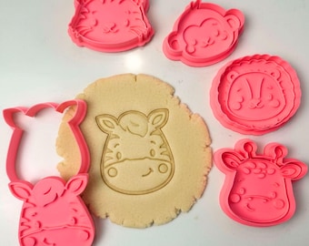 Animal Cookie Cutter Set 5pc, Zebra, Giraffe, Lion, Monkey, Tiger, Safari Cookie Cutters, Baby Shower Cookie Set, Cookie Cutter collection