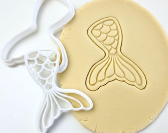 Mermaid Tail Cookie Cutter and stamp 3.5” – Beach Theme Cookie Cutter for Sugar Cookies, Under the Sea Party, Custom Baking Tool